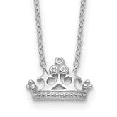 Sterling Silver Rhodium-plated Polished & Beaded CZ Crown with 2 Inch Extension Necklace