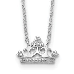 Sterling Silver Rhodium-plated Polished & Beaded CZ Crown with 2 Inch Extension Necklace
