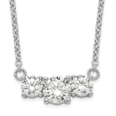 Sterling Silver Rhodium-plated CZ 3-Stone w/1in ext. Necklace