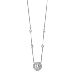 Sterling Silver RH-plated Round CZ Pendant w/2in. ext. 4-Station Necklace