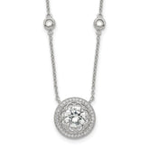 Sterling Silver RH-plated Round CZ Pendant w/2in. ext. 4-Station Necklace