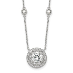 Sterling Silver RH-plated Round CZ Pendant w/2in. ext. 4-Station Necklace