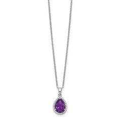 Sterling Silver Rhodium Polished Amethyst & CZ Necklace