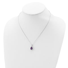 Sterling Silver Rhodium Polished Amethyst & CZ Necklace