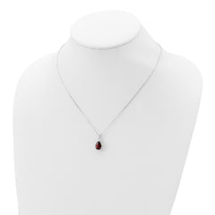 Sterling Silver Rhodium Polished Garnet & CZ Necklace
