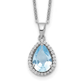 Sterling Silver Rhodium Polished Imitation Aquamarine & CZ Necklace