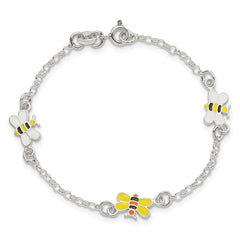 Sterling Silver Polished & Enameled Bees Children's Bracelet