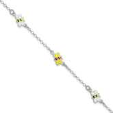 Sterling Silver Polished & Enameled Bees Children's Bracelet