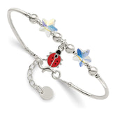 Sterling Silver Polished Enameled Ladybug & Crystal Stars with .75 Inch Extension Children's Bracelet