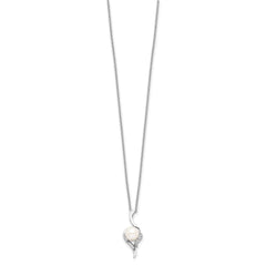 Sterling Silver Rhodium-plated 6-7mm White Semi-Round Freshwater Cultured Pearl and CZ 17 inch Necklace