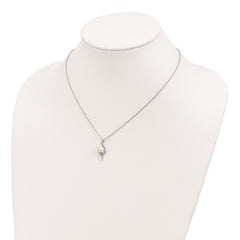 Sterling Silver Rhodium-plated 6-7mm White Semi-Round Freshwater Cultured Pearl and CZ 17 inch Necklace