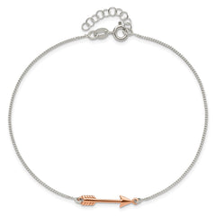 Sterling Silver with Rose-tone Arrow 9 inch Plus 1 inch Extender - Total 10 inch Anklet