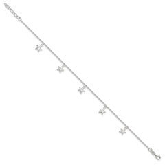 Sterling Silver Starfish Dangles 9 inch Plus 1 inch Extender - Total 10 inch Anklet
