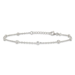 Sterling Silver Bezel CZ 8-Station 8.75 inch Plus 1 inch extender - Total 9.75 inch Anklet