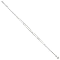 Sterling Silver 2-Strand Feathers 9 inch Plus 1 inch Extender - Total 10 inch Anklet