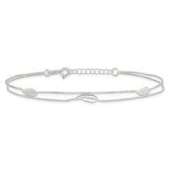 Sterling Silver 2-Strand Feathers 9 inch Plus 1 inch Extender - Total 10 inch Anklet