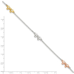 Sterling Silver Yellow and Rose-tone Bows 9in Plus 1in Ext. Anklet