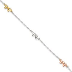 Sterling Silver Yellow and Rose-tone Bows 9in Plus 1in Ext. Anklet