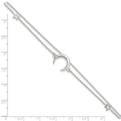 Sterling Silver Polished Moon and Stars 2-strand 7.5in Bracelet