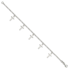 Sterling Silver Polished Cross 7.5in Bracelet