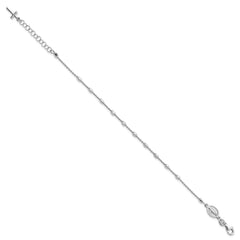 Sterling Silver Rhodium Plated Polished Beaded Cross Bracelet - 2
