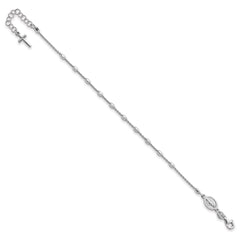 Sterling Silver Rhodium Plated Polished Beaded Cross Bracelet - 2