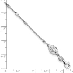 Sterling Silver Rhodium Plated Polished Beaded Cross Bracelet - 2