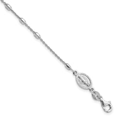 Sterling Silver Rhodium Plated Polished Beaded Cross Bracelet - 2