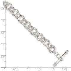 Sterling Silver Polished Fancy Link 7.5 inch Toggle Charm Bracelet