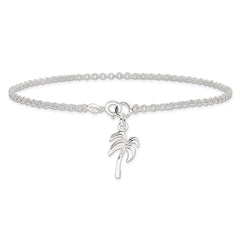 Sterling Silver 10inch Solid Polished Palm Tree Anklet - 5