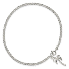 Sterling Silver 10inch Solid Polished Palm Tree Anklet - 5