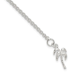 Sterling Silver 10inch Solid Polished Palm Tree Anklet - 5