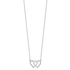 Sterling Silver Polished Interconnected CZ Double Hearts 18 inch Necklace
