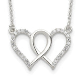 Sterling Silver Polished Interconnected CZ Double Hearts 18 inch Necklace