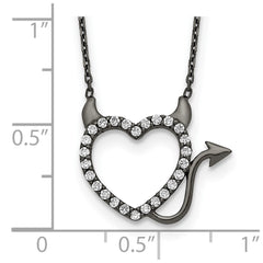 Sterling Silver Black Ruthenium Plated Devil Heart CZ 16 inch Necklace