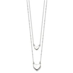 Sterling Silver Polished 2-Strand Heart Dangle Necklace