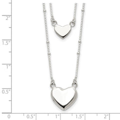 Sterling Silver Polished 2-Strand Heart Dangle Necklace