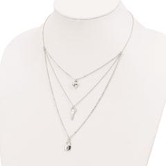 Sterling Silver Lock, Heart and Key Multi-Strand 16in Necklace