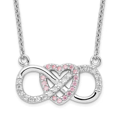 Sterling Silver Rhodium-plated w/CZ Heart w/Infinity Symbol Necklace