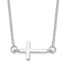 Sterling Silver Rhodium-plated w/ 2in ext. Sideways Cross Necklace - 2