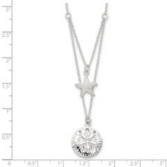 Sterling Silver Starfish and Sand Dollar 18 inch 2-strand Necklace
