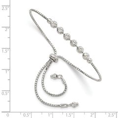 Sterling Silver Rhodium-plated Diamond-cut Beaded Adjustable Bracelet