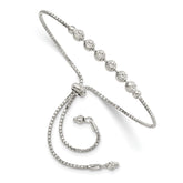 Sterling Silver Rhodium-plated Diamond-cut Beaded Adjustable Bracelet
