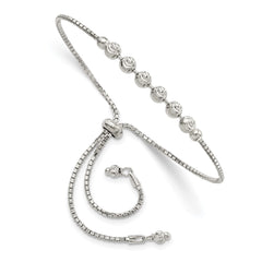 Sterling Silver Rhodium-plated Diamond-cut Beaded Adjustable Bracelet