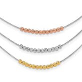 Sterling Silver Rhod-plated Diamond-cut Gold/Rose-tone 3 Strand Necklace