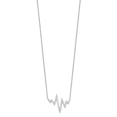 Sterling Silver Rhodium-plated CZ Heartbeat Necklace