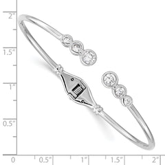 Sterling Silver Rhodium-plated CZ Hinged Bangle Cuff Bracelet