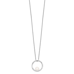 Sterling Silver Rhodium-plated 7-8mm White Round Freshwater Cultured Pearl 18 inch Necklace