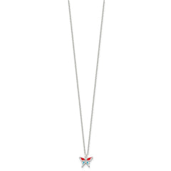 Sterling Silver Polished Red and Blue Enameled CZ Butterfly Children's Necklace