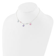 Sterling Silver Polished Enameled Floral & Butterfly Children's Necklace